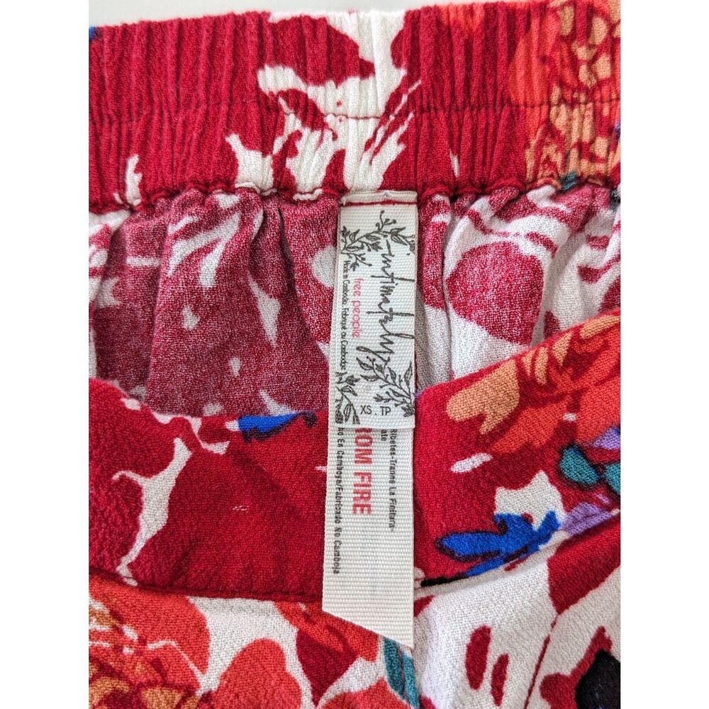 Free People Late Night Wide Leg Pants Floral Elastic Waist XS Red Blue - Picture 5 of 6